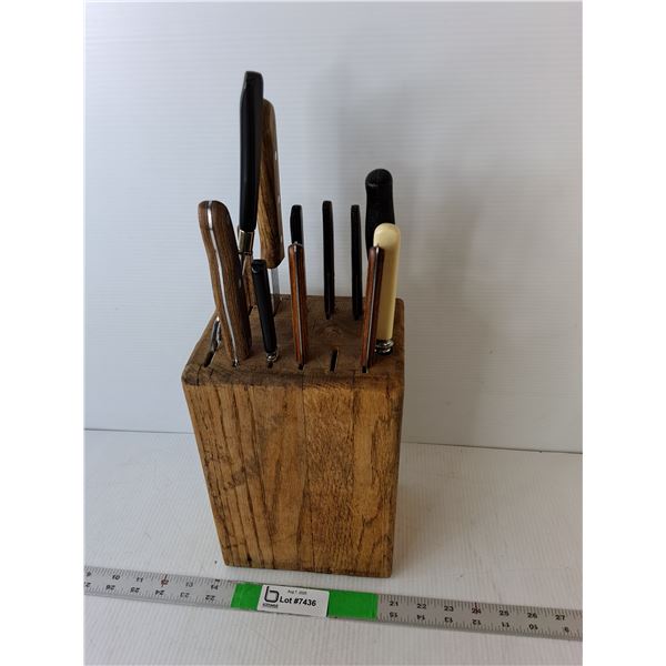 Wooden Knife Block 10" Tall & Utensils