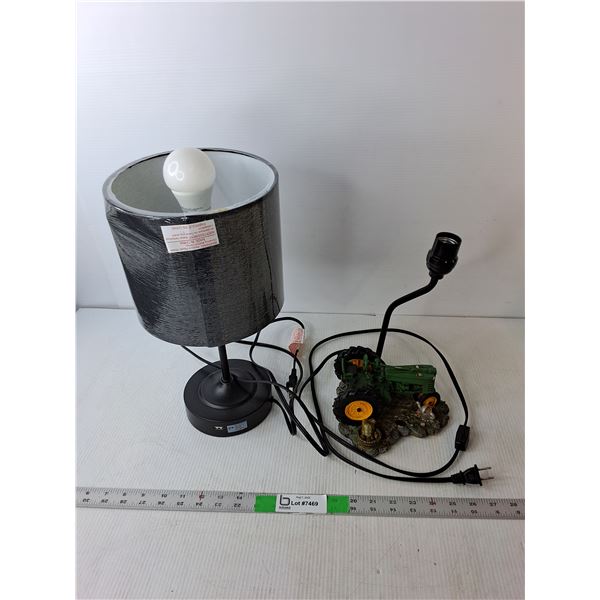 (2) Lamps- Tractor- As Is & Lamp with USB Plug & Felt Shade Working- Up to 15" Tall  -  PICK UP
