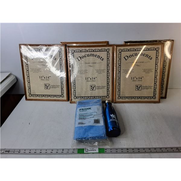 (5) Document Display Frames 11" x 14", Frank Reusable Cloths, Stainless Steel Water Bottles