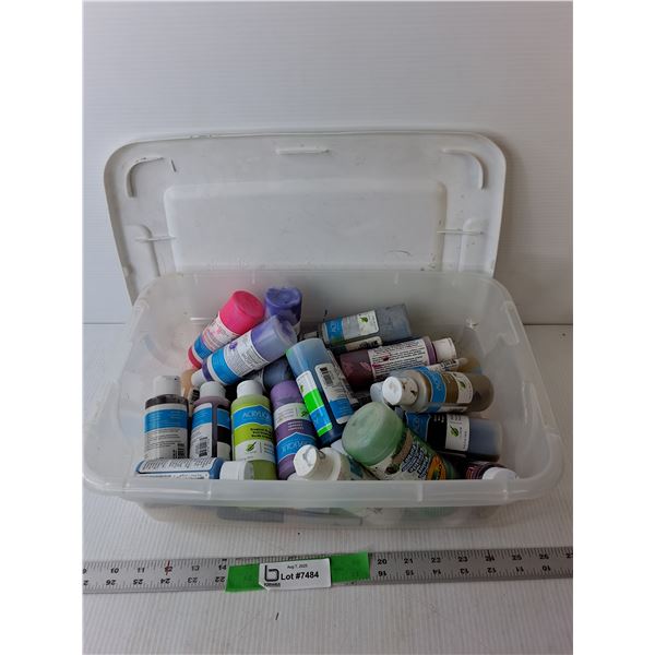 Mostly Acrylic Paint Lot with Plastic Tote 16" x 11"