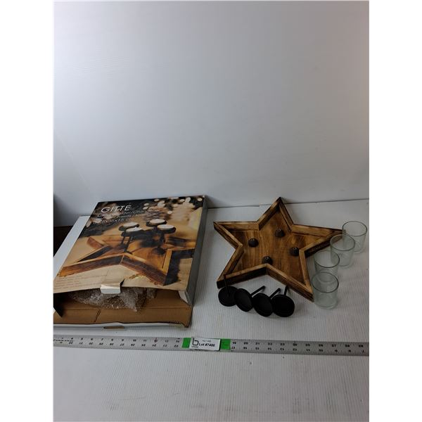 Wood & Metal Star Candleholder 14"