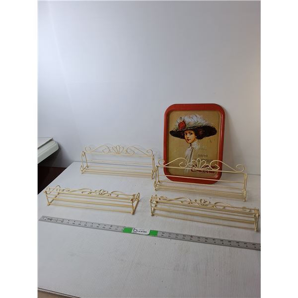 Coca- Cola Tray 14.75" x 11" & (4) Metal Storage Shelves 15.5" x 5.5"