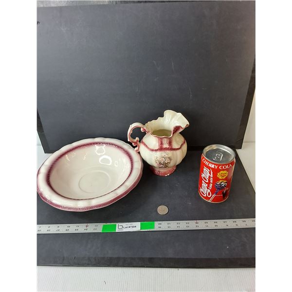 Ceramic Pitcher & Bowl 13" Diameter, Chupa Cups Tin & Mexican $20 Coin- 1980, Cannot Authenticate