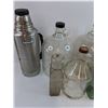 Image 2 : (9) Vintage Glass Bottles, Stanley Insulated Thermos, Hubcity Boxing Iron-Ons  -  PICK UP