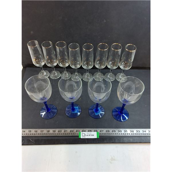 Set of 8 Olympic Wine Glasses, Set of 4 Blue Stem Wine Glasses
