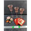 Image 1 : Pink Glass Candle Holders, Miniature Tea Sets and Coasters