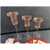 Image 2 : Pink Glass Candle Holders, Miniature Tea Sets and Coasters