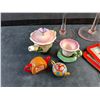 Image 3 : Pink Glass Candle Holders, Miniature Tea Sets and Coasters