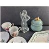 Image 2 : Glass Angel Figure, Saucers & Tea Cups, Ceramic Serving Plate and Ceramic Pot with Lid