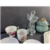 Image 3 : Glass Angel Figure, Saucers & Tea Cups, Ceramic Serving Plate and Ceramic Pot with Lid