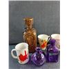 Image 2 : Liquor Decanter, Coffee Cups, Ceramic Mugs and Purple Glass Bottles