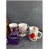 Image 4 : Liquor Decanter, Coffee Cups, Ceramic Mugs and Purple Glass Bottles