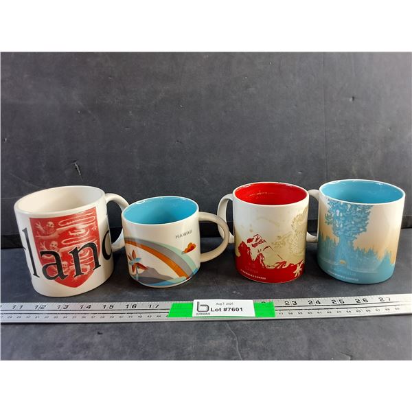 (4) Starbucks Collector Series Ceramic Mugs - Chipped
