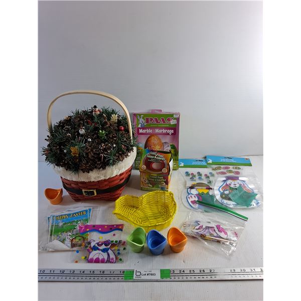 Egg Decoration Kit, Christmas Basket Decor, Egg Cups and Misc