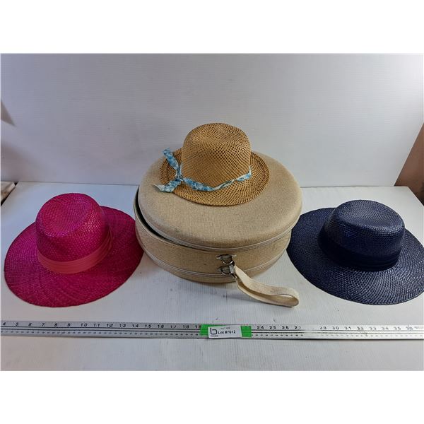 16" x 6" Hat Box and (3) Wicker Hats