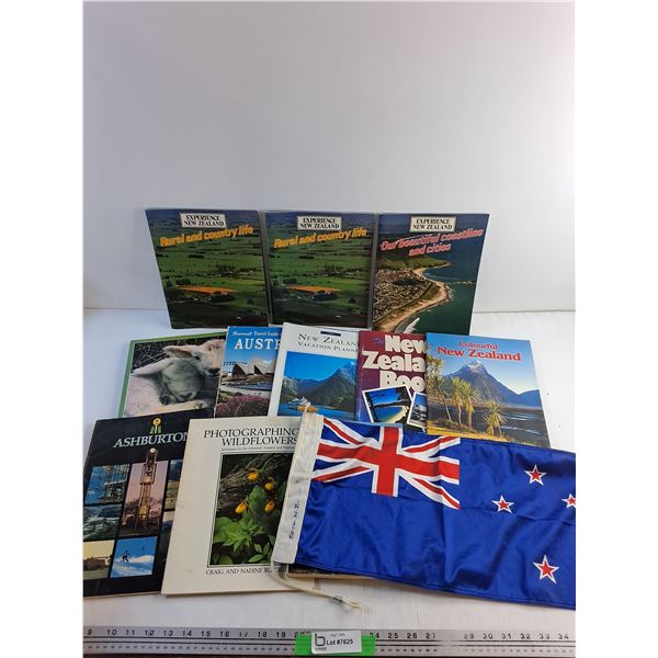 New Zealand Flag and Books - Rural and Country Life, NZ Vacation Planner and Australia Travel Guide