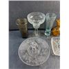 Image 2 : Amber Glass Decanter, Glass Cups, Goblet, Square Glass Tray and Dessert Stand