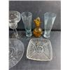 Image 3 : Amber Glass Decanter, Glass Cups, Goblet, Square Glass Tray and Dessert Stand