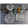 Image 4 : Amber Glass Decanter, Glass Cups, Goblet, Square Glass Tray and Dessert Stand