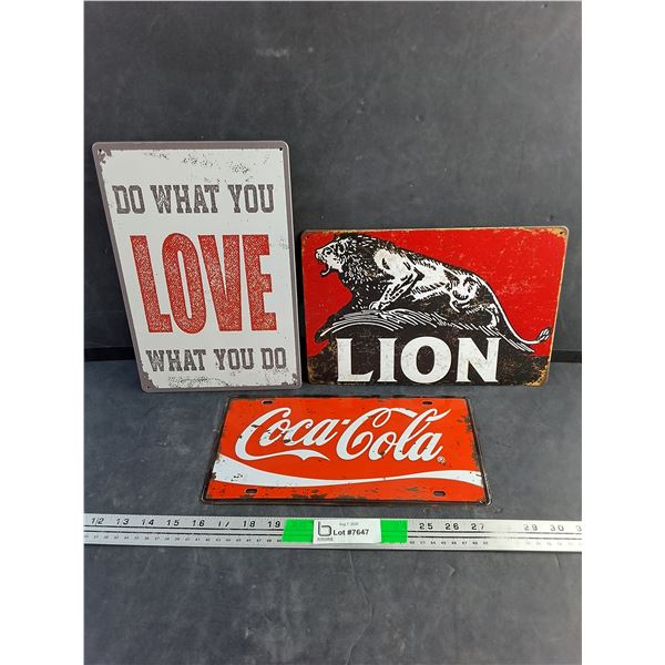 Coca Cola Front License Plate, Love and Lion Signs 12" x 8"