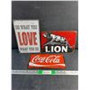 Image 1 : Coca Cola Front License Plate, Love and Lion Signs 12" x 8"