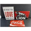 Image 2 : Coca Cola Front License Plate, Love and Lion Signs 12" x 8"