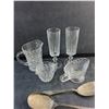 Image 2 : Crystal Creamer, Pitcher & Goblets, Glass Gravy Boat and Silverplated Spoons