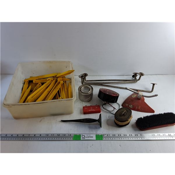 Super Add A Matic, Garden Sprinkler, Bathroom Towel Holder 16", Vintage Tail Light, Tent Pins, Misc