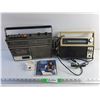 Image 1 : Sears De Luxe AM/FM Radio Recorder, Viking Radio, Rod Steward CD and Nutrien Ear Buds - As Is