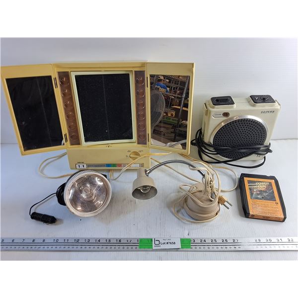 Clairol Light Up Make Up Mirror - Tested, Lloyd's 8 Track Player, Car and Desk Lamps and Misc