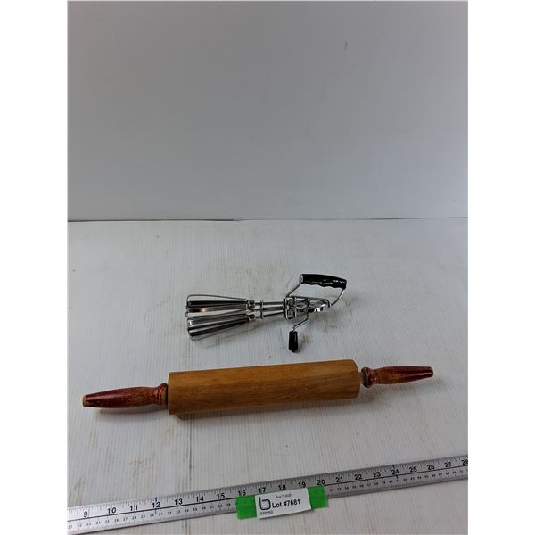 Wooden Roller, Hand Mixer - As Is