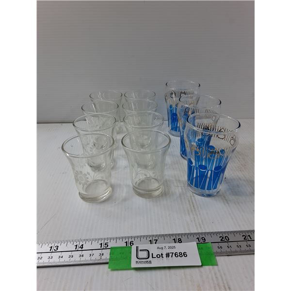 (8) 3'' Glasses, (3) 4'' Glasses