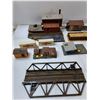 Image 2 : (10) Model Train Buildings, Model Train Bridge, Tracks, Misc - As Is