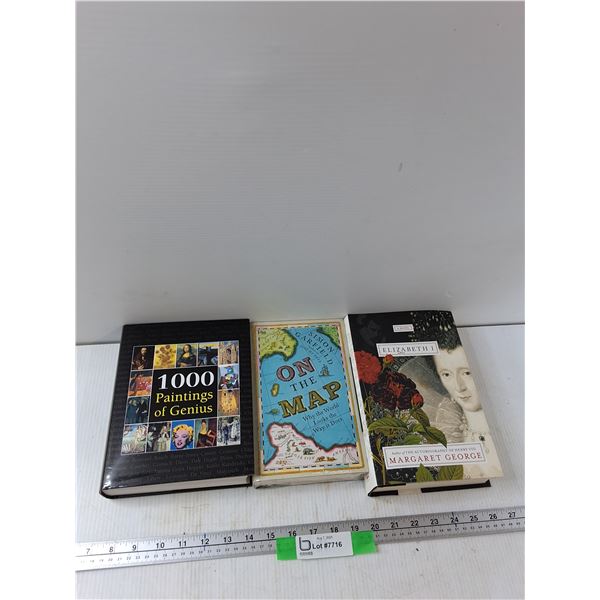 (3) Books - 1000 Paintings Of Genius, On The Map, Elizabeth I