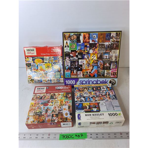 (4) 1000 Piece Vintage Style Collage Puzzles- Kelloggs, Hollywood & Movies  -  Complete