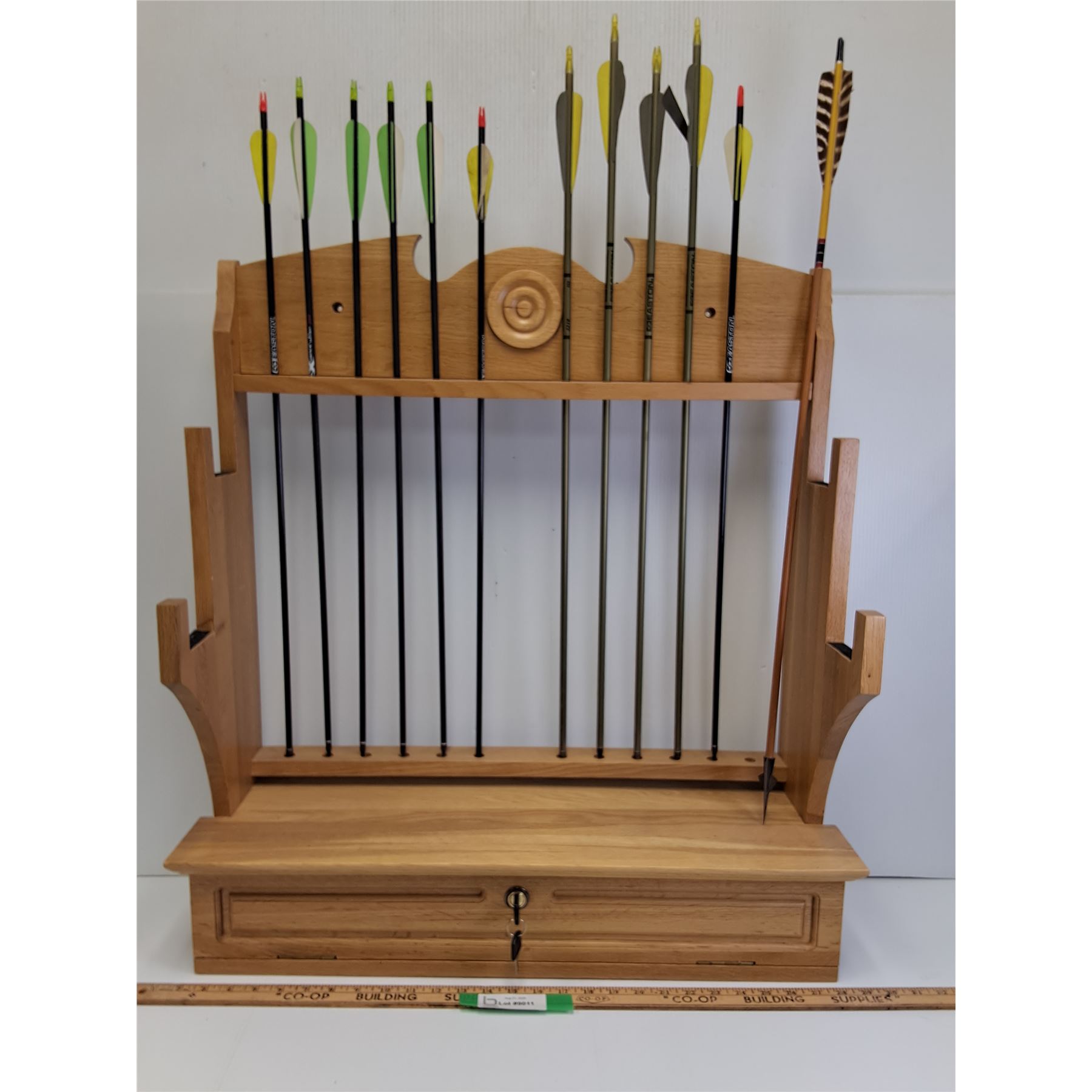 Bow Rack W # Wooden Wall Mount Archery Arrow & Bow Rack w/ Locking Storage w ...