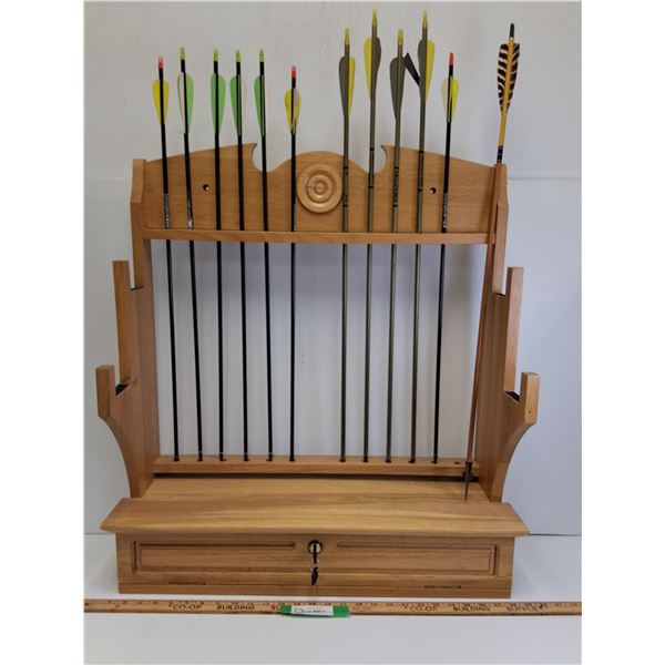 # Wooden Wall Mount Archery Arrow & Bow Rack w/ Locking Storage w/Arrows - 30" x 7.5" x 28" - CANNOT