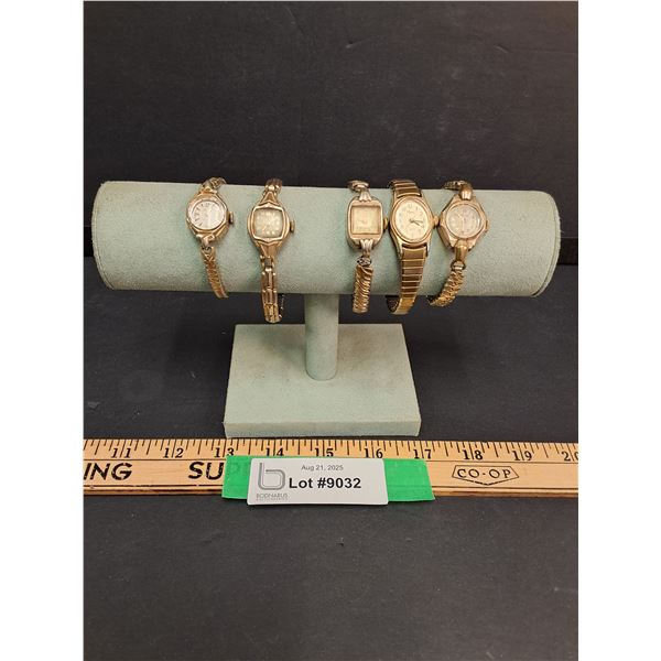 (5) Vintage Ladies Wrist Watches: Elgin, Sola, Waltham, Timex, Gruen - May Need Batteries