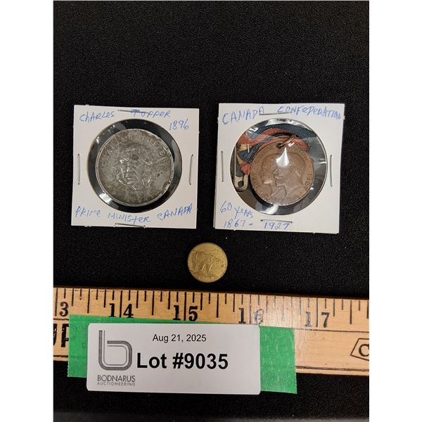Charles Tupper Prime Minister Coin & Canadian Confederation Coin (1867-1927) & Toonie Coin Inner Pei