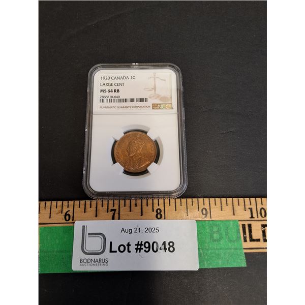 MS 64 RB Graded Canadian 1920 One Cent Coin