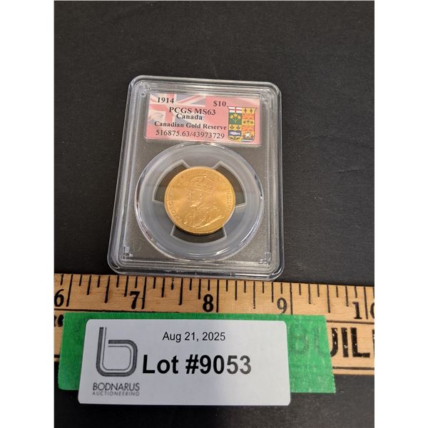 PCGS MS63 Graded Canadian Gold 1914 $10 Coin - PCGS MS63