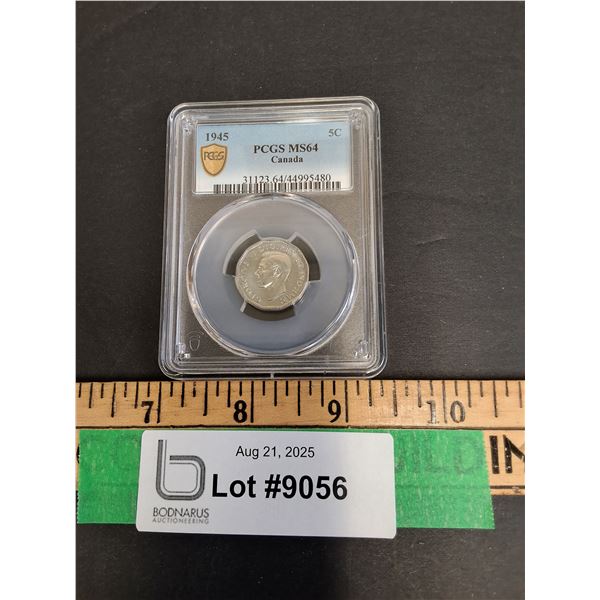 PCGS MS64 Graded Canadian 1945 Five Cent Coin