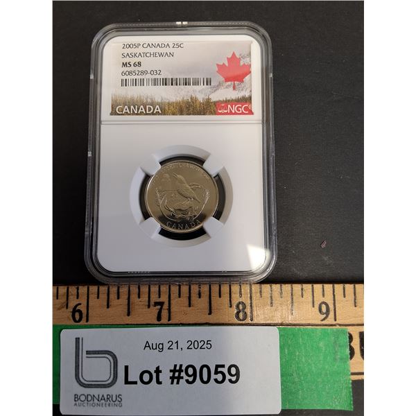 MS68 Graded Canadian 2005 Saskatchewan Edition Twenty Five Cent Coin