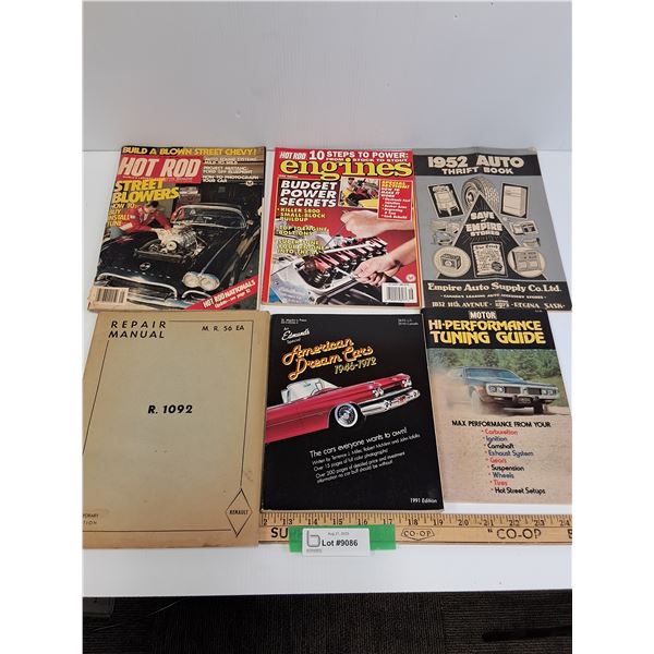 (6) Books & Magazines: Hot Rod, Engines, Renault, American Dream Cars, Misc