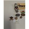 Image 4 : Massey Ferguson Tape Measures, Collector Pins, Money Clips, Watch (May Need Battery), Skidoo Pins, M
