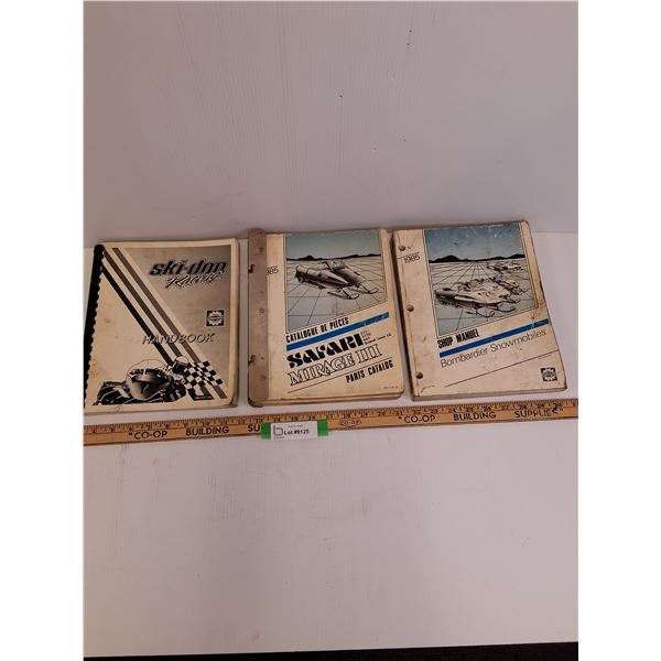 Skidoo Racing Handbook, (2) 1985 Skidoo Manual & Parts Catalogs