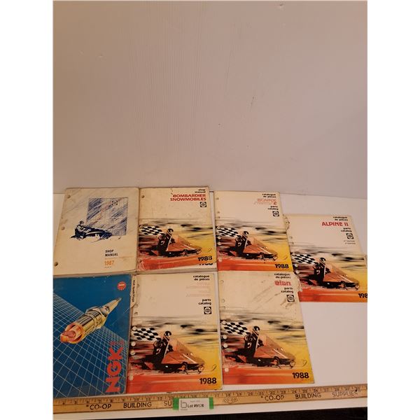 (7) Skidoo Bombardier Shop Manuals & Parts Catalogs - 1987 & 1988