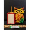 Image 1 : Vintage Miller Studios Chalkware Owl Wall Hanging Notepad/Grocery List w/Pencil Holder - 7" x 7"