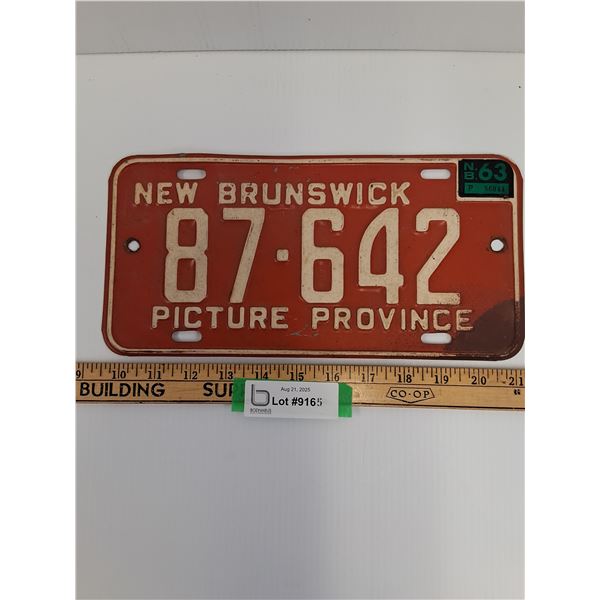 New Brunswick License Plate - Sticker Date 1963