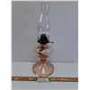Image 1 : Antique Pink Depression Glass Kerosene/Oil Lamp Base w/Hurricane Glass Shade - 17" x 6"